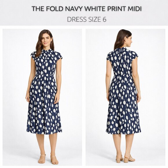 The Fold Dresses & Skirts - The Fold London  Navy and White Women's Midi Dress Size 6